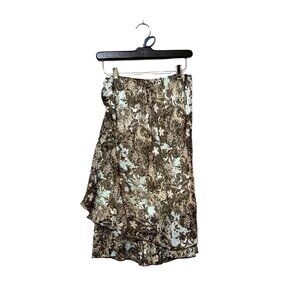 Kim Rogers Brown & Blue Floral Layered Ruffle Skirt Womens S Polyester